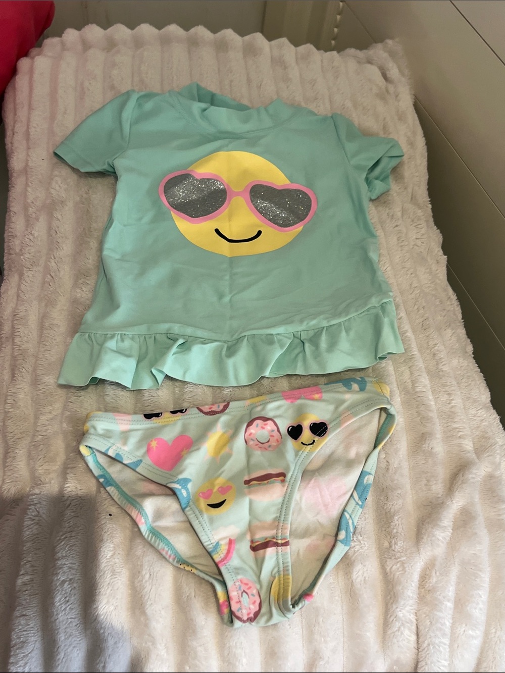 The Children's Place Girls Mint Emoji Rashguard Set with Yellow and Pink